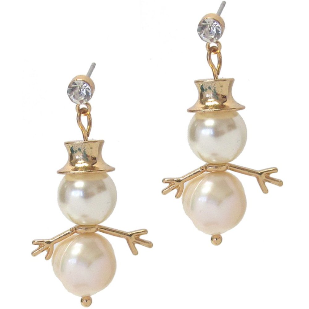 Fresh Water Pearl Snowman Earrings with Golden Embellishments
